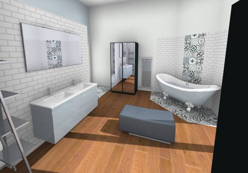 Présentation de plan en 3D de salle de bain sur Libourne situé proche de Izon