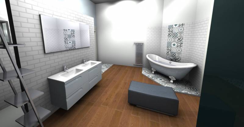 Présentation de plan en 3D de salle de bain sur Libourne situé proche de Izon