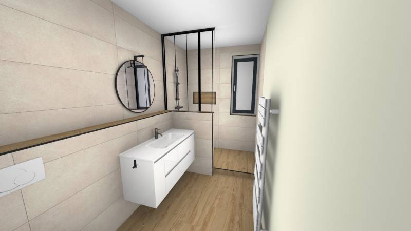 Création d'un Plan 3D d’une salle de bain avec un style industrielle à Saint-Seurin-Sur-l’Isle à coté de Libourne
