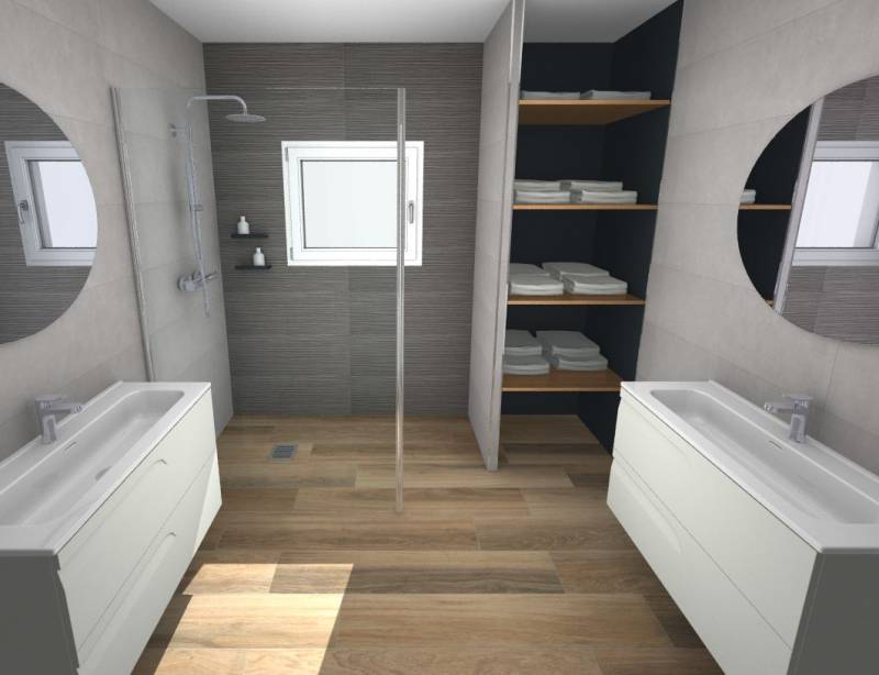 Présentation de plan en 3D de salle de bain sur Libourne situé proche de Izon